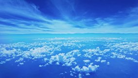 View from airplane window scattered white clouds floating above a vast landscape, with winding rivers below. The deep blue sky and soft cloud formations create a sense of serenity and vastness. - Powered by Shutterstock - Get 15% off with code: PIKWIZARD15