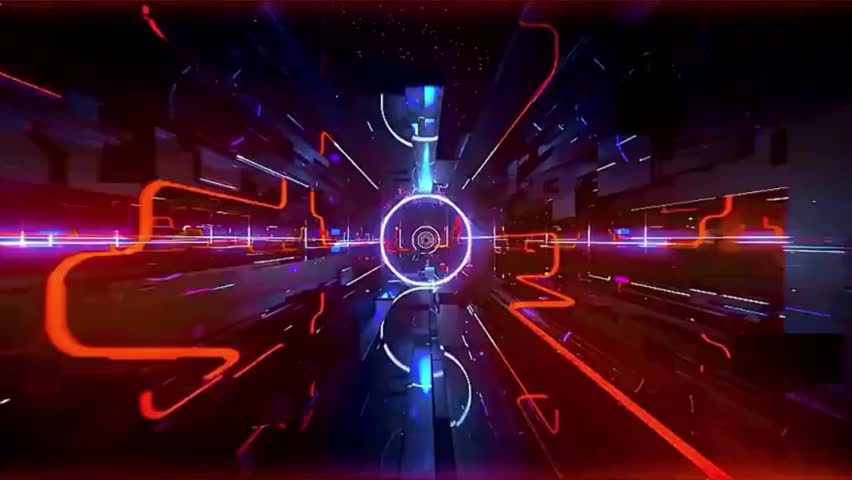 Red and Blue Cyber Energy Tunnel with Glowing Center
