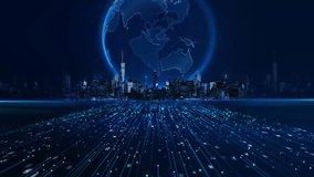 Futuristic Digital cyber world map earth metaverse 3D city virtual Smart city IOT internet of thing digital technology futuristic, automation management smart digital technology security power energy - Powered by Shutterstock - Get 15% off with code: PIKWIZARD15