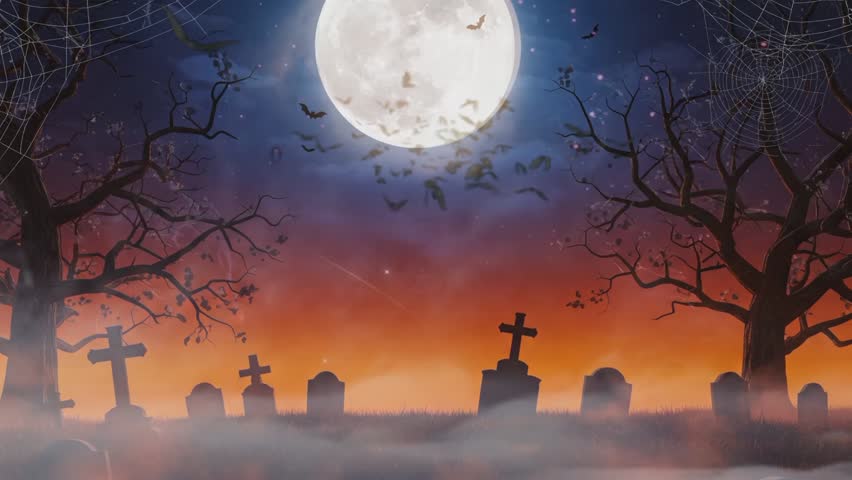 happy Halloween with grave yard,bat, and moon in the sky background 