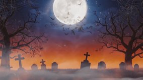 happy Halloween with grave yard,bat, and moon in the sky background  - Powered by Shutterstock - Get 15% off with code: PIKWIZARD15