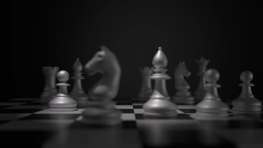 Black King Destroys White Army in Explosive Chess Scene, Symbolizing Ruthless Power and Strategic Supremacy Business Concept. Cinematic Chess Destruction 3D Rendering