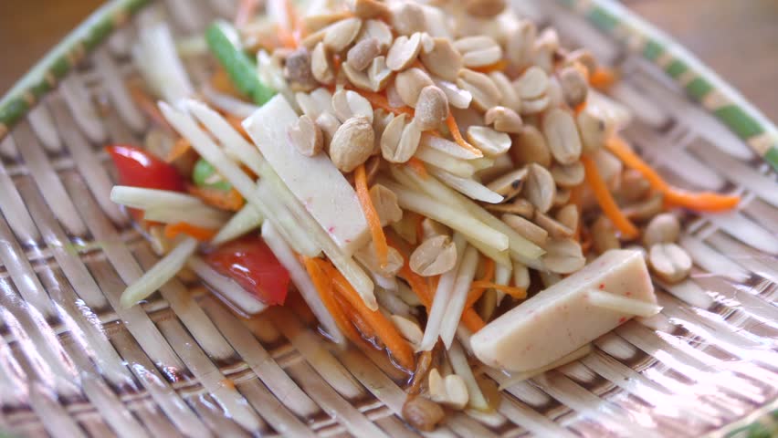 Thai Papaya Salad with Vietnamese Sausage – Som Tum Thai with Moo Yor and Crunchy Peanuts