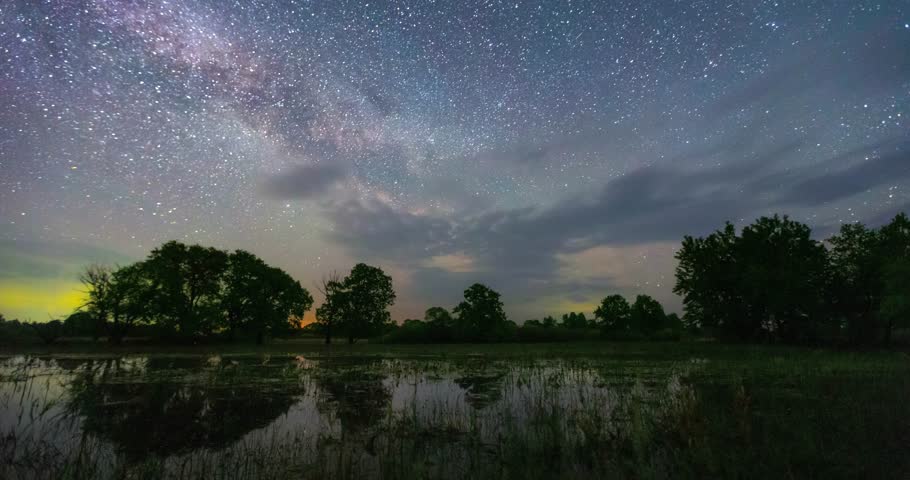 Starry sky over the river Prypiac floodplain
