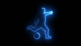 Abstract a neon color football player icon isolated on black background. neon blue color football man icon animation with motion graphic 4k video. - Powered by Shutterstock - Get 15% off with code: PIKWIZARD15