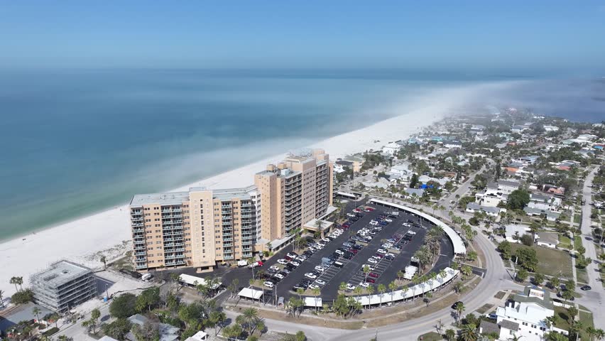 Clearwater Beach Skyline At Clearwater Florida United States. City Skyline Showing Modern And Traditional Architecture. Shore Clouds Beach Sea. Shore Seaside Panorama. Clearwater Florida.