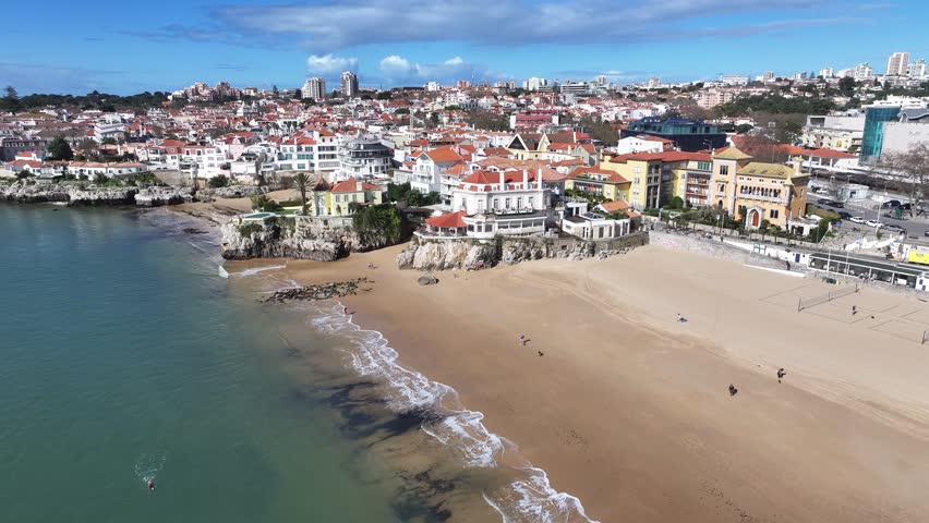 Cascais Skyline At Cascais District Of Lisbon Portugal. Modern City Center With Skyscrapers Reflecting The Urban Life. Holiday Landscape Peaceful Stunning. Holiday Coast. Cascais District of Lisbon.