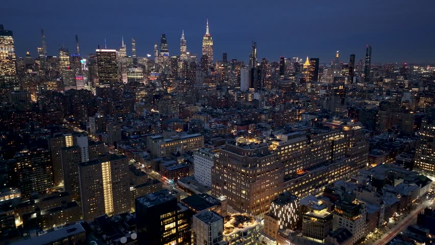 Night Downtown New York At Manhattan New York United States. City Skyline Showing Modern And Traditional Architecture. Building Metropole Landscape Buildings Stunning. Metropole Urban Town.
