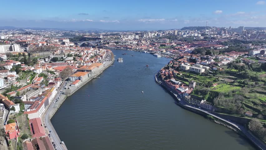 Porto Skyline At Porto District Of Porto Portugal. Aerial View Of A Bustling Downtown Cityscape With Modern Buildings. Business Clouds Sky Downtown Cityscape. Outdoor Downtown Famous.
