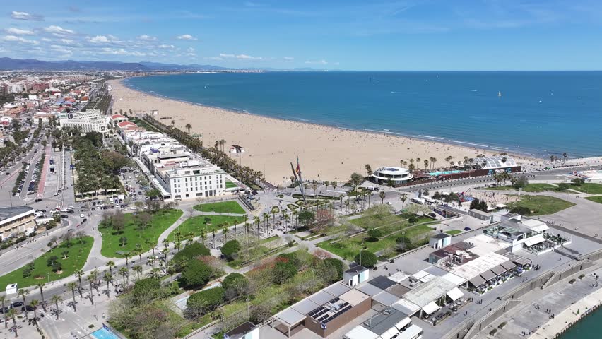 La Marina Parking At Valencia Valencian Community Spain. Breathtaking Aerial View Of A Lush Tropical Coastline Scenery. Paradise Skyline Peaceful Vibrant. Paradise Sea. Valencia Valencian community.