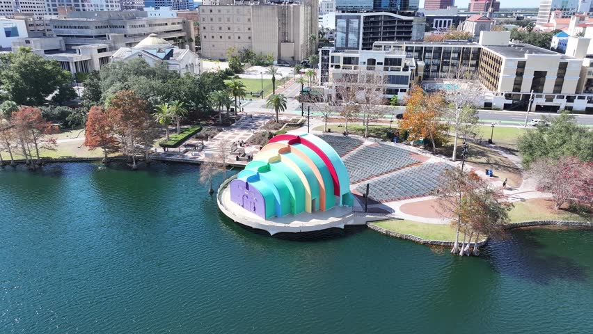 Orlando Skyline At Orlando Florida United States. Breathtaking Aerial Landscape Of Famous Leisure Park Of The City. Industrial Skyline Skyscrapers Beautiful. Industrial Cityscape. Orlando Florida.