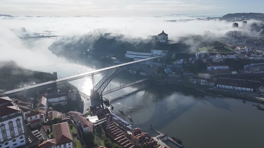 Luis I Bridge At Porto District Of Porto Portugal. Stunning Tropical Coastline Beach Scene Viewed From Above. Town Sky Backgrounds Urban. Town Panorama. Porto District of Porto.