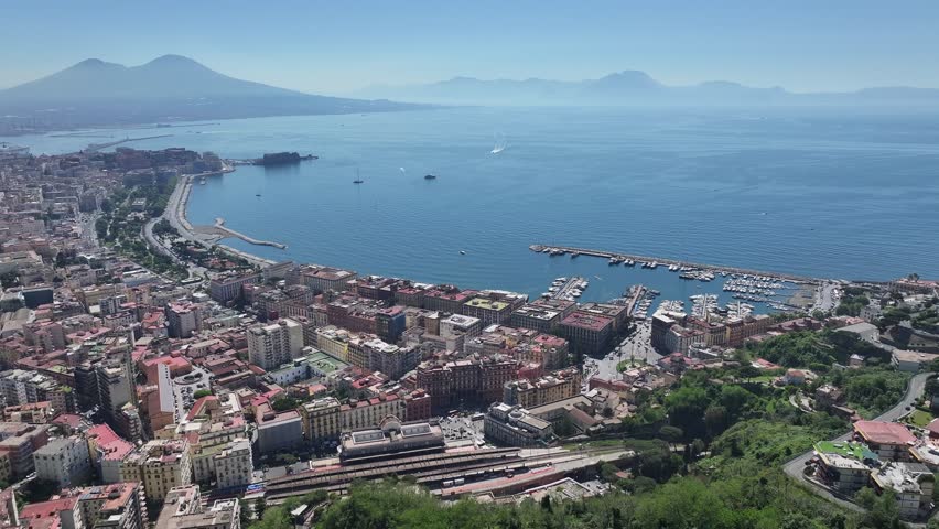 Naples Skyline At Naples Campania Italy. Breathtaking Aerial View Of A Lush Tropical Coastline Scenery. Construction Landscape Panoramic City View Amazing. Construction Town. Naples Campania.