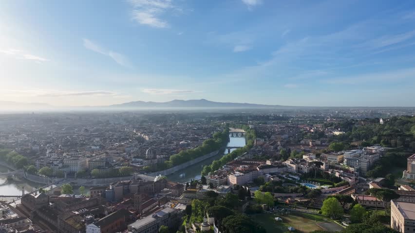 Rome Skyline At Rome Lazio Italy. Amazing Skysrapers And Traffic On Street Viewed From Above. Construction Landscape Panoramic City View Amazing. Construction Town. Rome Lazio.