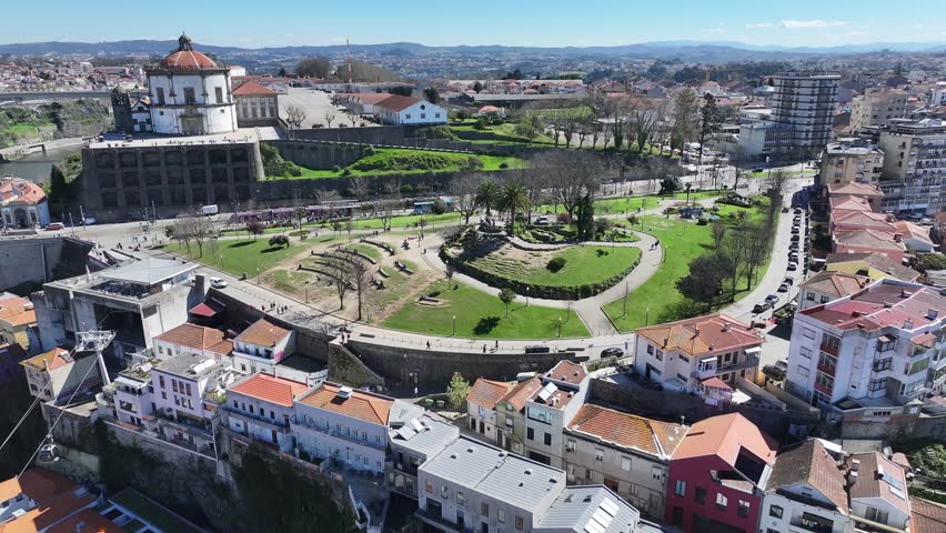 Morro Garden At Gaia Porto District Portugal. Medieval Building In A Bustling City Viewed From Above. Metropole Landscape Company Building Beautiful. Company Building. Gaia Porto District.