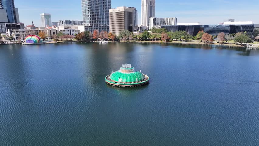 Eola Park At Orlando Florida United States. Famous Botanical Garden Showing The Around The City. Metropole Landscape Panoramic City View Busy. Metropole Urban. Orlando Florida.