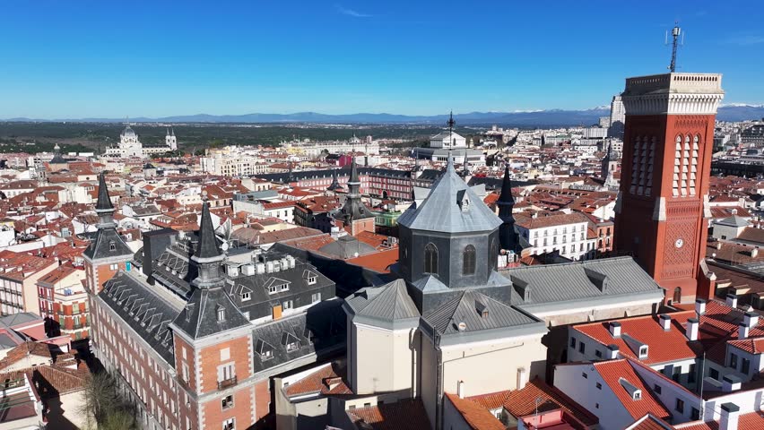 Plaza Mayor At Madrid Community Of Madrid Spain. Beautifully Designed Park Adorned With Lush Greenery. Business Sky Downtown Cityscape. Backgrounds Famous. Madrid Community of Madrid.