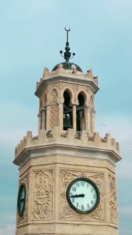Izmir clock tower - Vertical 4k drone shot of the historical clock tower