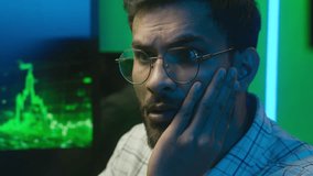 Close up face nervous Arabian Indian man looking computer monitor data problem trouble male guy businessman error loss business indoor stressed programmer trader freelancer anxious upset coder failure - Powered by Shutterstock - Get 15% off with code: PIKWIZARD15
