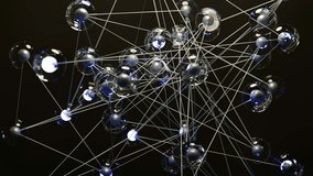 Abstract 3D network Abstract 3D network of glass sof glass spheres connected by lines with glowing blue cores on a dark background. Futuristic neural structure, data visualization, or molecular model. - Powered by Shutterstock - Get 15% off with code: PIKWIZARD15