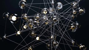 Abstract 3D network of glass spheres connected by lines with glowing yellow cores on a dark background. Futuristic neural structure, data visualization, or molecular model.Abstract 3D network of glass - Powered by Shutterstock - Get 15% off with code: PIKWIZARD15