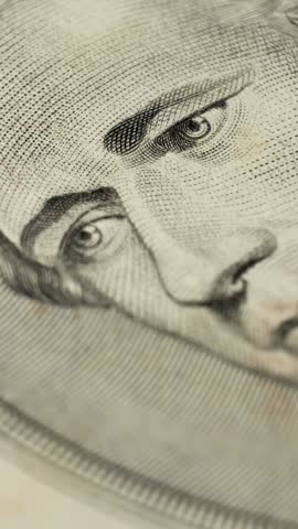 Portrait of Alexander Hamilton on banknote. Engraved lines, textured paper surface, curved frame. Trust in paper money for daily transactions. Security elements USA money