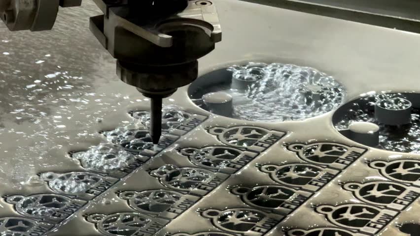 Industrial CNC water jet cutting machine cutting steel plate,cutting machine modern industrial technology.