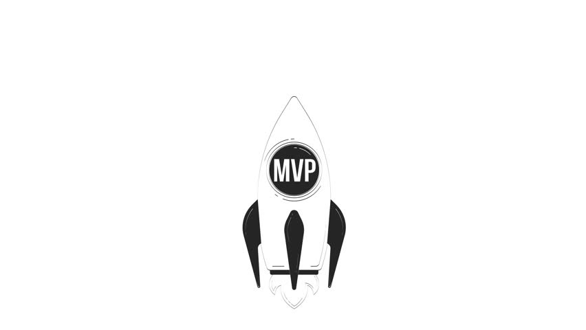 MVP startup rocket launch outline 2D object doodle animation. Business takeoff. Viable product blasting off with smoke animated item isolated on white. Monochrome linear drawing 4K video