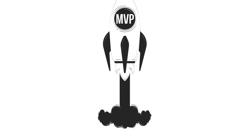MVP startup rocket launch outline 2D object doodle animation. Business takeoff. Viable product blasting off with smoke animated item isolated on white. Monochrome linear drawing 4K video
