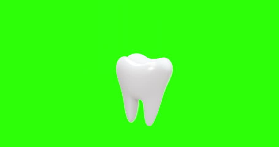 White tooth on green background. 3d video.