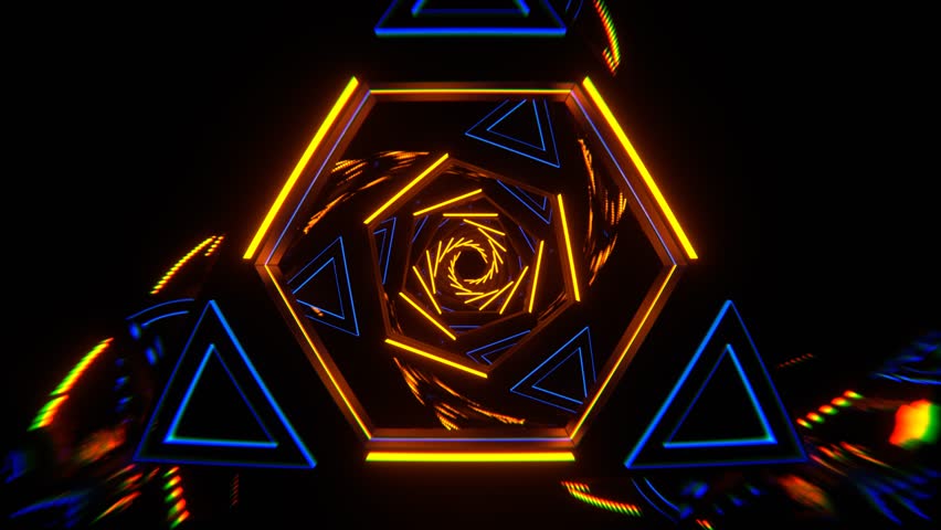 Blue and Orange Flashing Triangle Mirror Tunnel Background VJ Loop in 4K