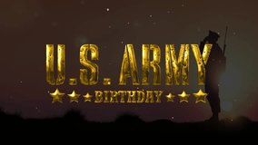 Silhouette soldier saluting, words US Army Birthday in gold; suitable for militarythemed designs, patriotic celebrations, veteran appreciation campaigns. - Powered by Shutterstock - Get 15% off with code: PIKWIZARD15