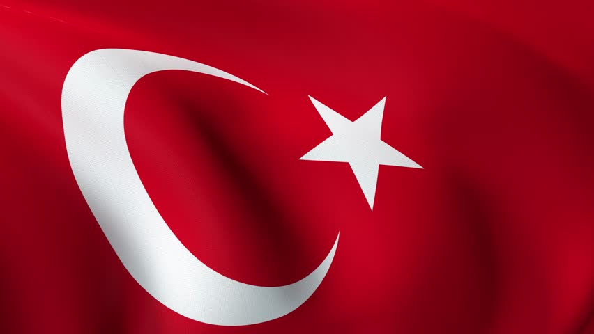 Turkish flag, slow motion loop animation, full screen - 3D rendering, 4K, 60 fps