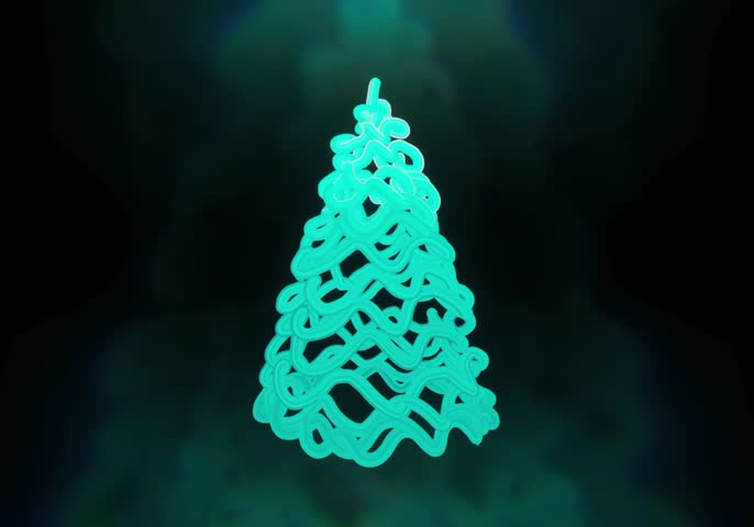 Green Neon Christmas Tree Animation Glowing Holiday Loop with Abstract Light Lines on Dark Background