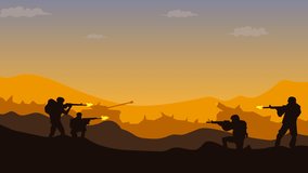 Captures the intensity of a battlefield with soldiers and heavy weaponry in a flat design style. - Powered by Shutterstock - Get 15% off with code: PIKWIZARD15