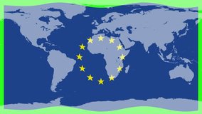 Animation of candlestick graphs over a world map with EU stars, highlighting economic trends and global finance - Powered by Shutterstock - Get 15% off with code: PIKWIZARD15