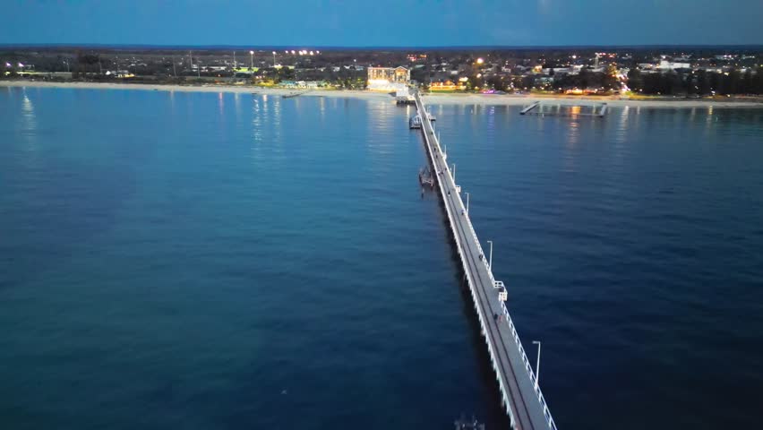Aerial view of Busselton Jetty at sunset, Western Australia