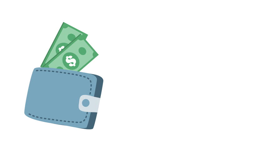wallet and paper money icon animation
