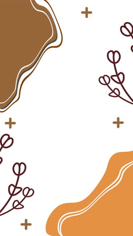 Abstract floral background animation with orange and brown fluid shapes, botanical line elements, perfect for greeting cards, posters, invitations, story templates, and social media design
