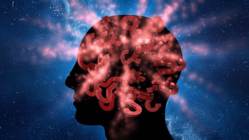 Human head silhouette with question mark symbol effect