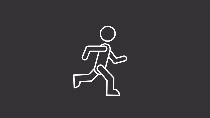 Animated jogging white line icon. Sportive person running animation. Sportsman training to feel healthy. Fitness activity lifestyle. Isolated element on dark background. Alpha transparent video