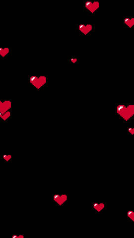 red pixel art heart particles animation on transparent background with alpha channel