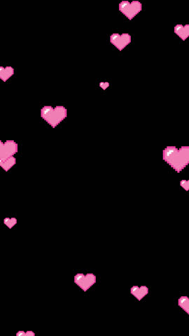 pink pixel art heart particles animation on transparent background with alpha channel