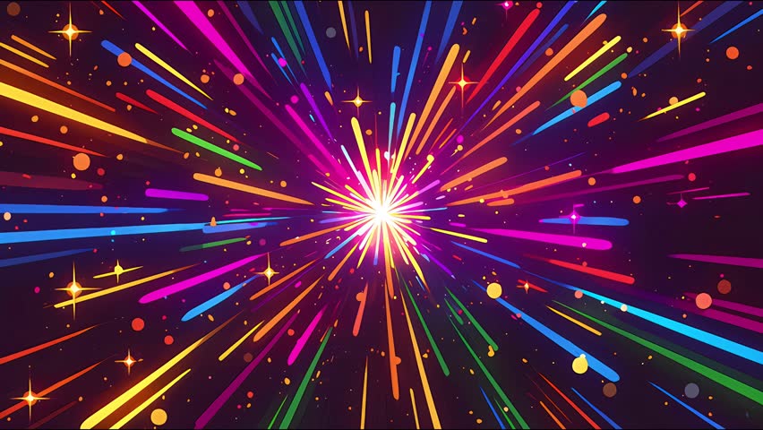 Anime-inspired visual effects with a looping cartoon style. 2D animation combined with abstract light beams and futuristic overlays