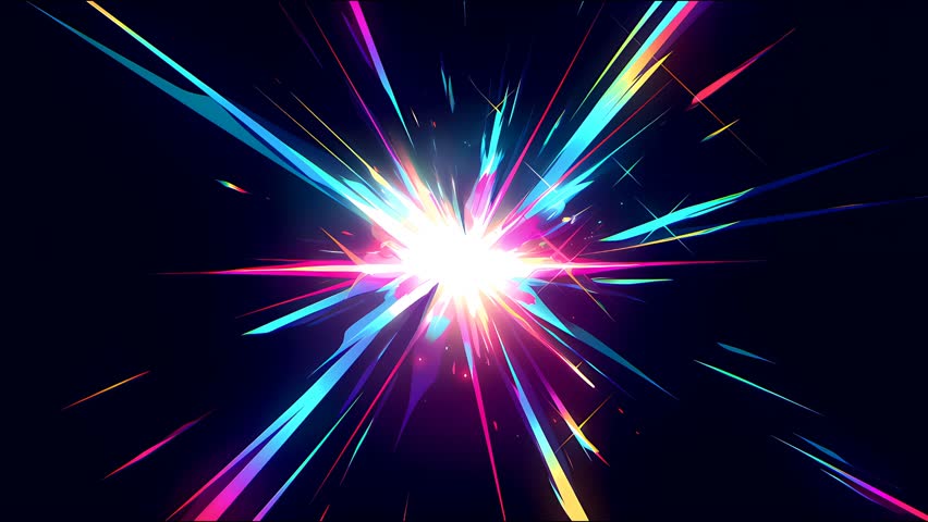 Anime-inspired visual effects with a looping cartoon style. 2D animation combined with abstract light beams and futuristic overlays