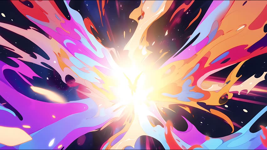 High-energy 2D VFX loop with anime aesthetics. Seamless cartoon-style motion graphics, ideal for overlays and action backgrounds