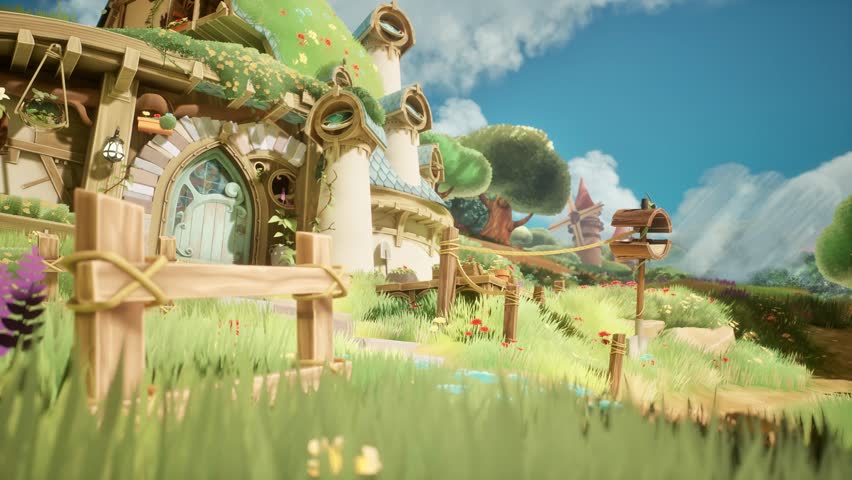 Footage Description: Fairytale-Style Virtual Village Scene