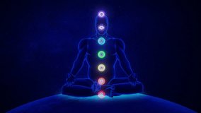 Chakra Meditation Silhouette with Glowing Energy Centers - Powered by Shutterstock - Get 15% off with code: PIKWIZARD15