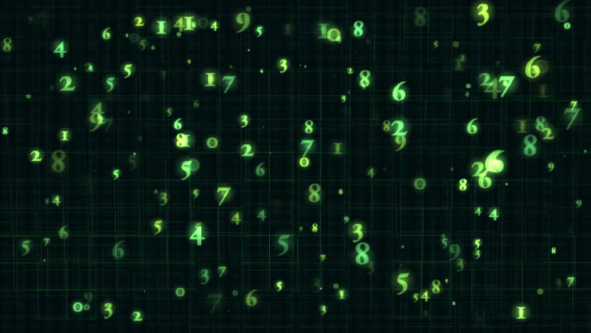 Glowing Numbers Floating in Digital Abstract Green Matrix Background. Abstract glowing numbers hover over a green grid background, symbolizing data, technology, and digital concepts. 