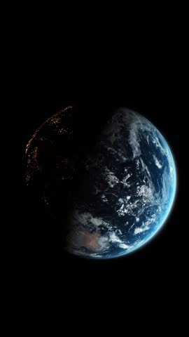 Vertical Video of Whole of Detailed Realistic Planet Earth in Space with Slow Rotation with Mostly Ocean Visible with Australia with Night Lights. Add to Social Clips About Science and Astronomy.